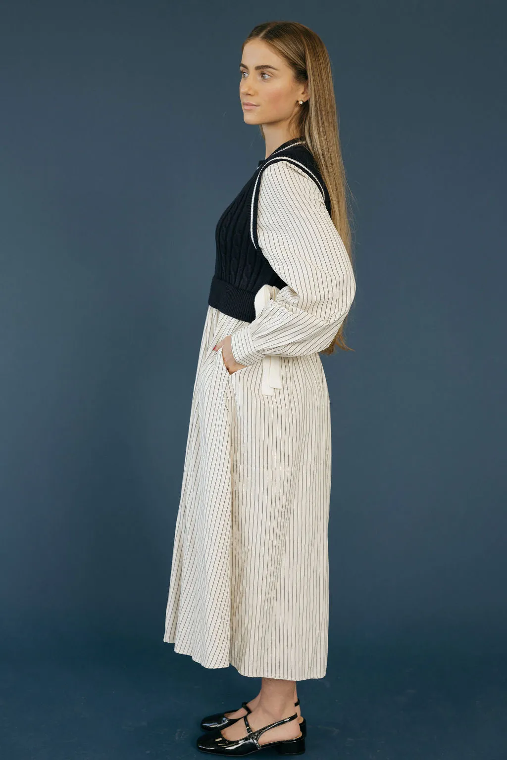 Ansleigh Dress-Cream/Navy