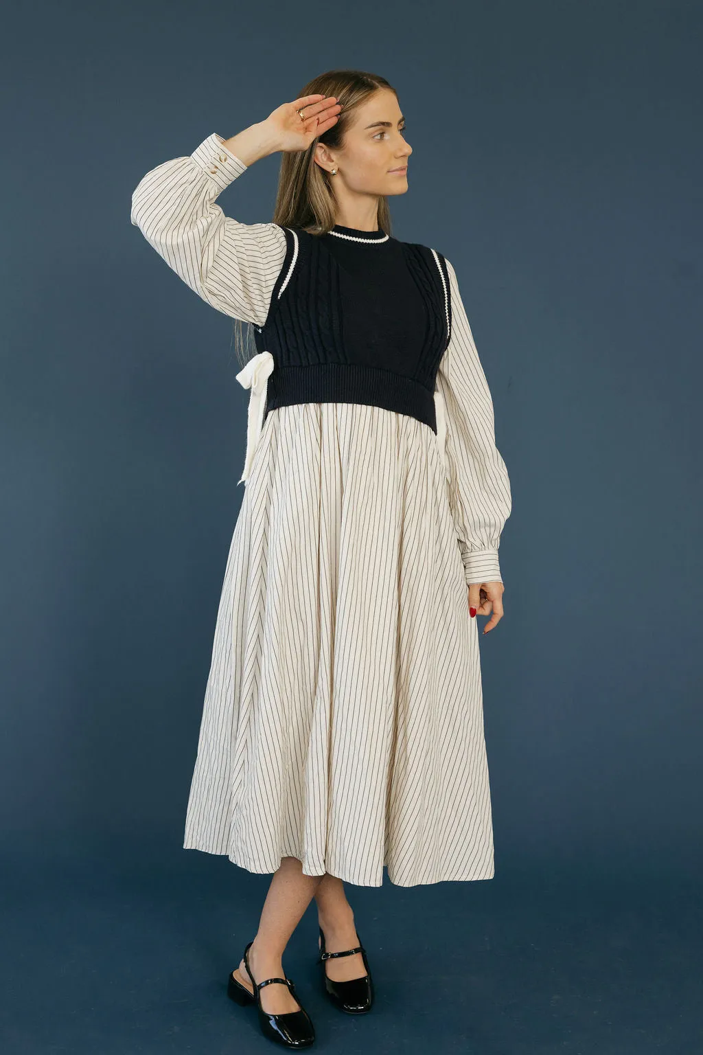 Ansleigh Dress-Cream/Navy