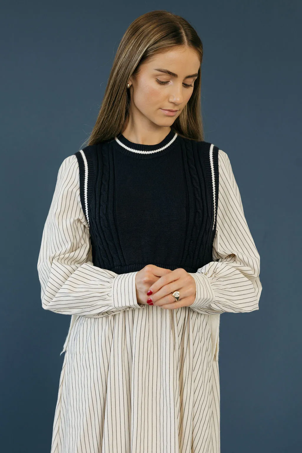 Ansleigh Dress-Cream/Navy