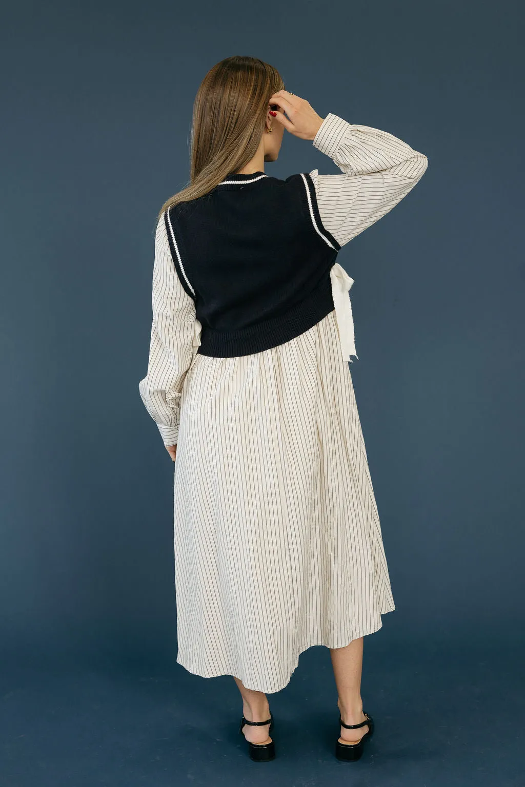 Ansleigh Dress-Cream/Navy