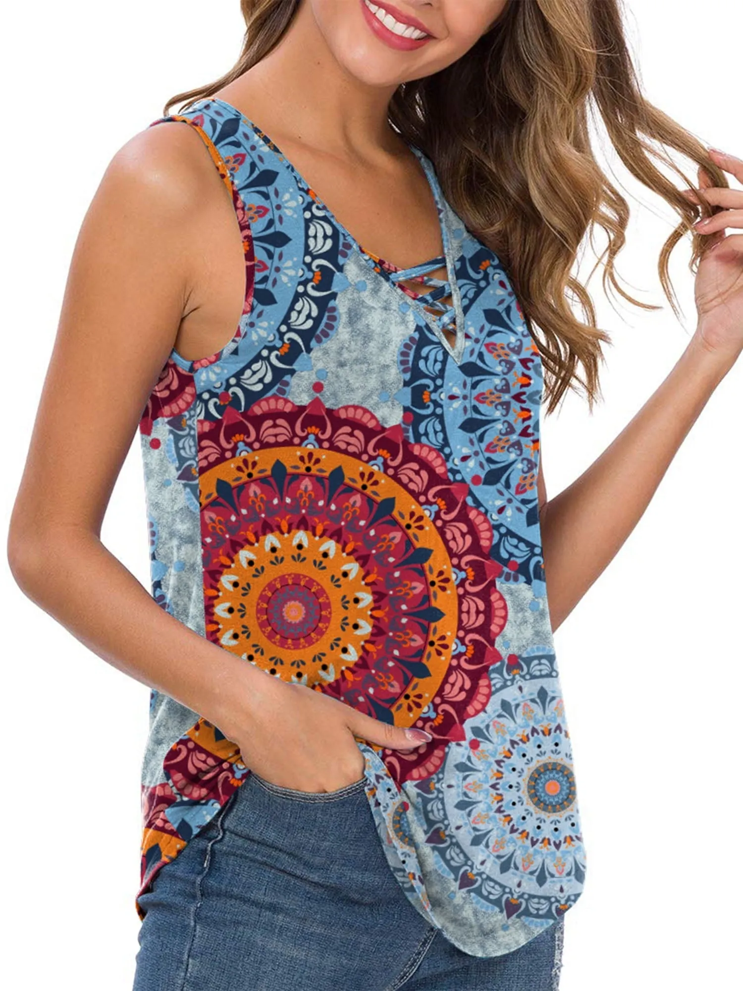 Anygrew Women's Sleeveless Criss Cross Casual Tank Tops Basic Blouse