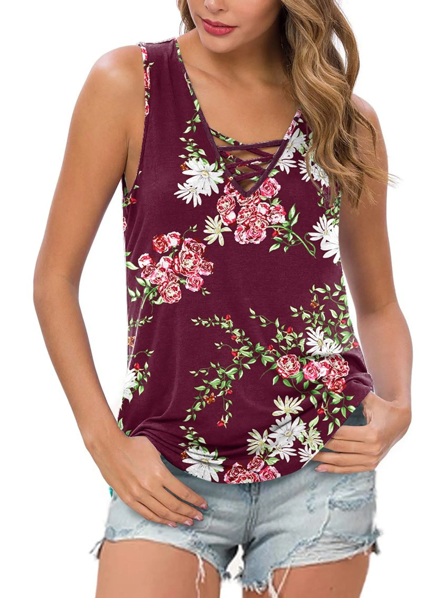 Anygrew Women's Sleeveless Criss Cross Casual Tank Tops Basic Blouse