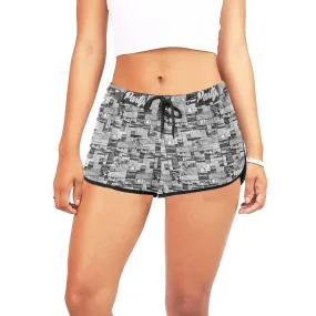 Australian Newspaper B & W Drawstring Shorts up to 2 XL