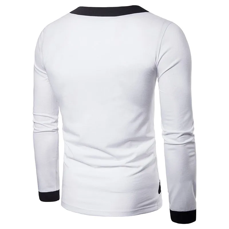 Basic Stripe Tide Slim Fit Long Sleeve Casual Style Men T-Shirt