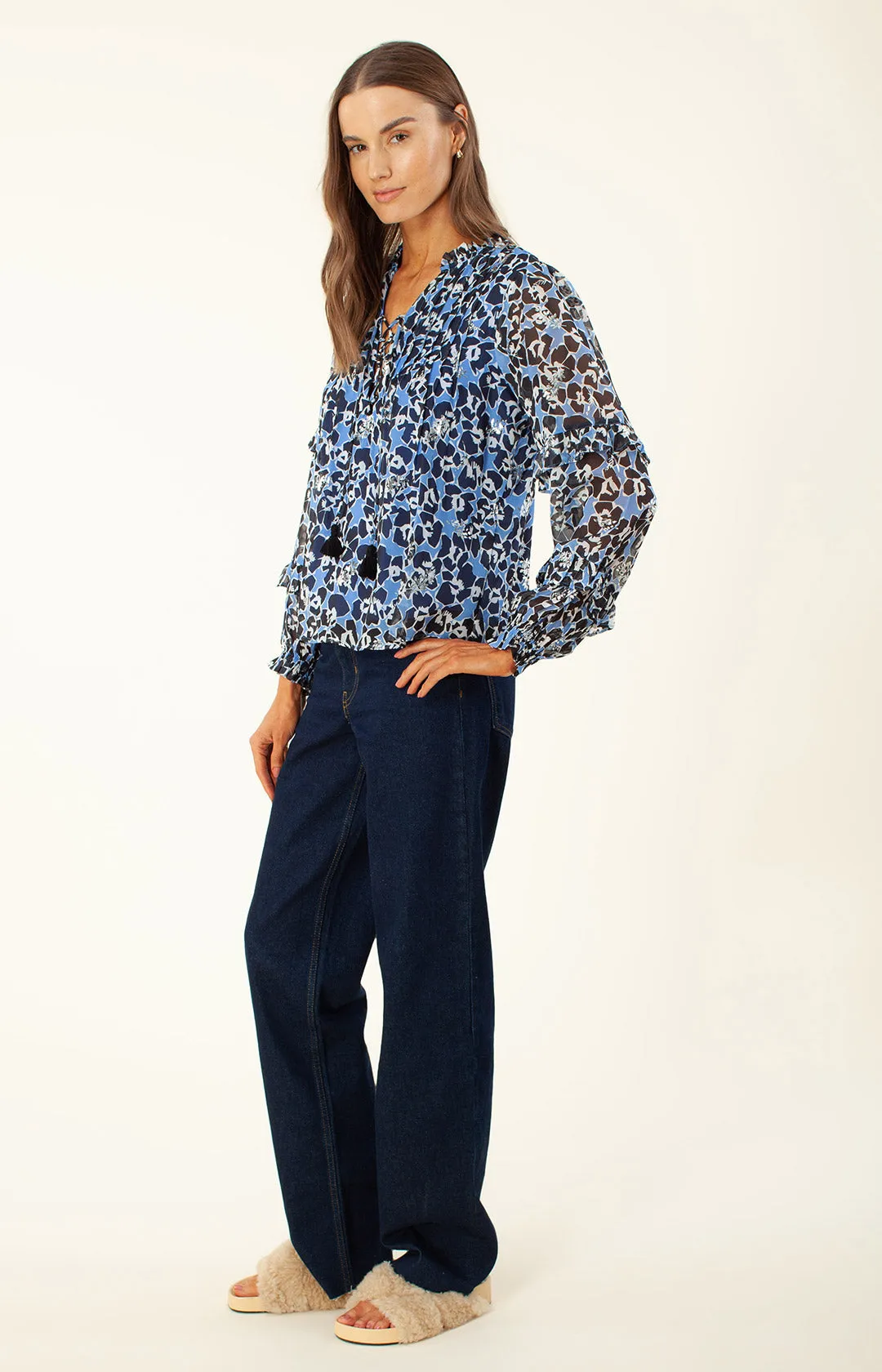 Bermai Foiled Lace-up Top