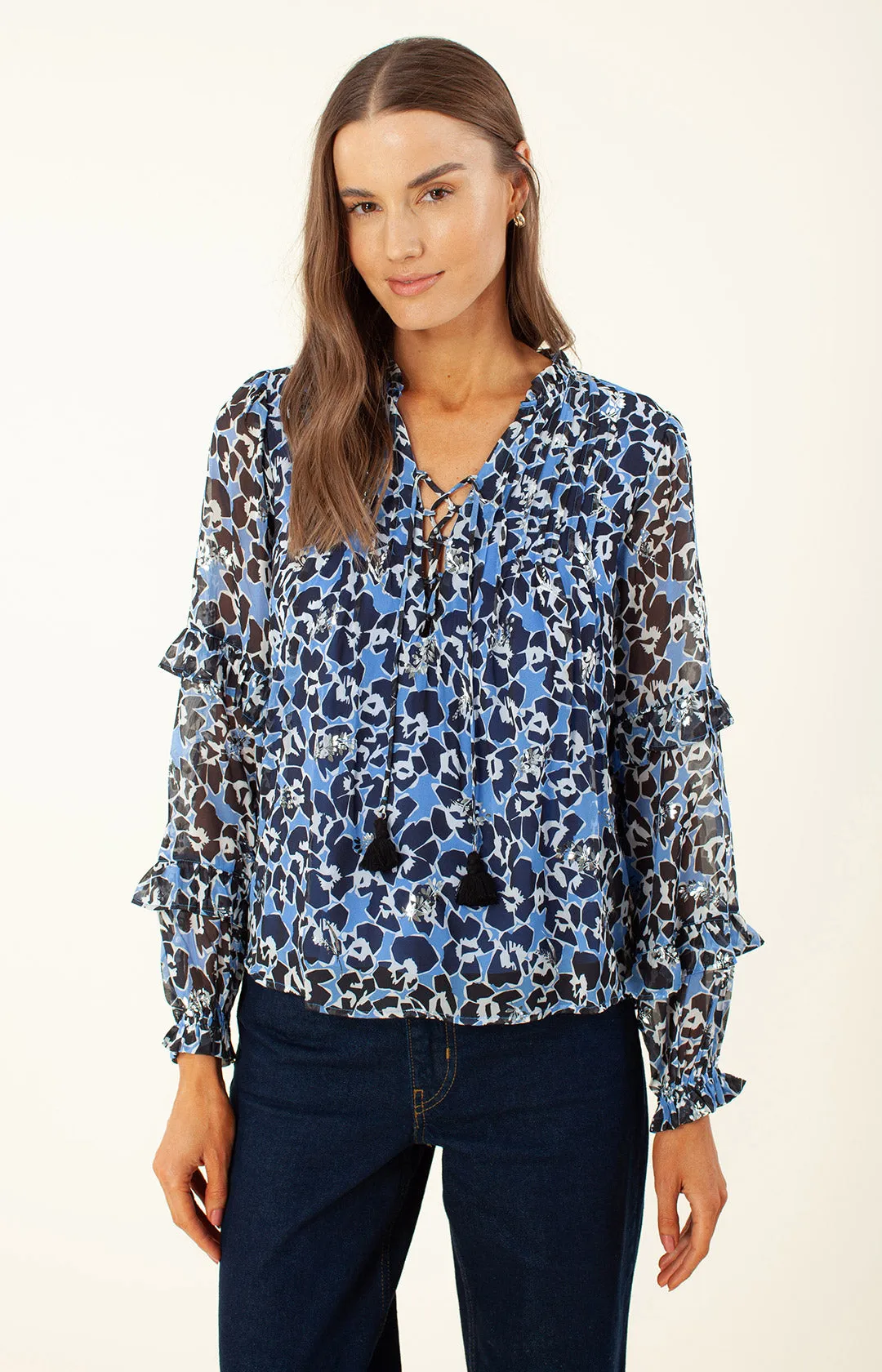 Bermai Foiled Lace-up Top