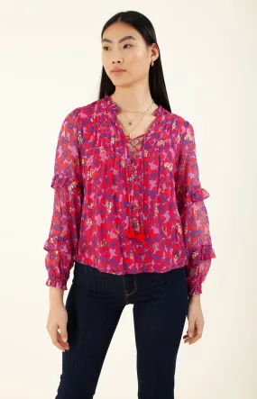 Bermai Foiled Lace-up Top