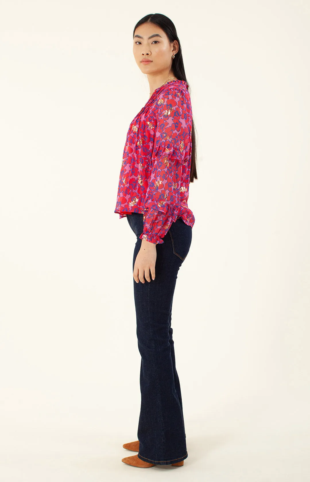 Bermai Foiled Lace-up Top