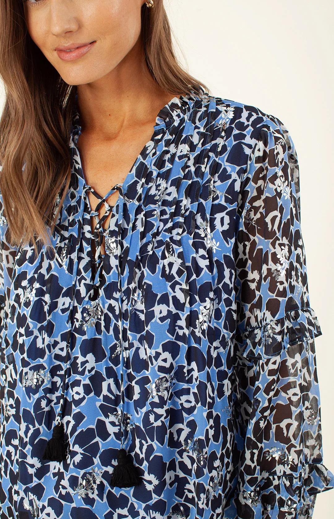 Bermai Foiled Lace-up Top