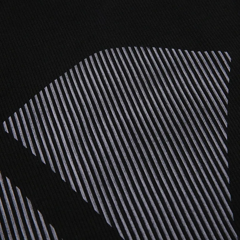 Black Zipper Tank Stripe Printing Top