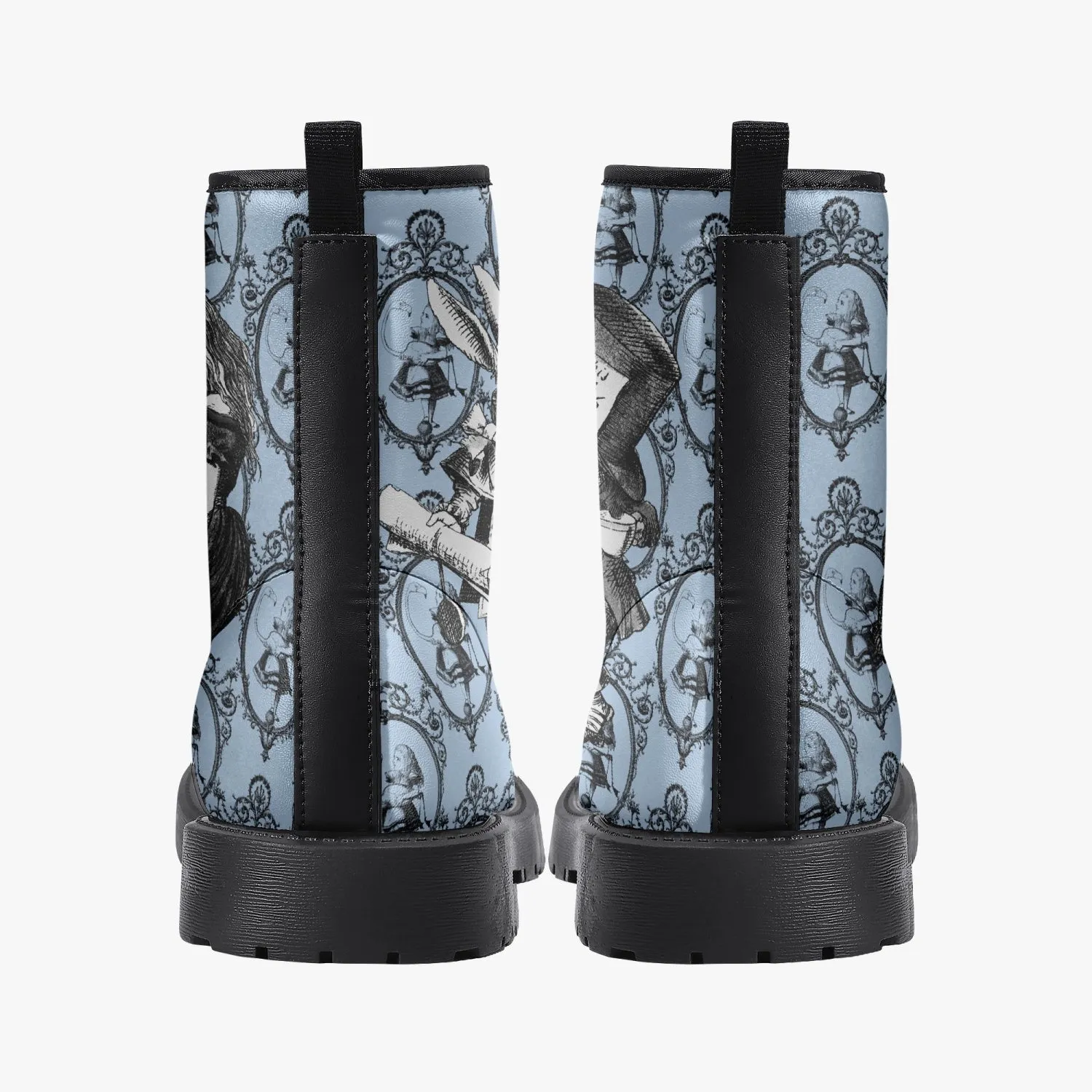 Blue Alice in Wonderland Mad Hatter Tea Party Combat Boots (JPREGMHT2)