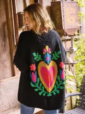 Calla Jacquard Cardigan Sweater - Black Heart