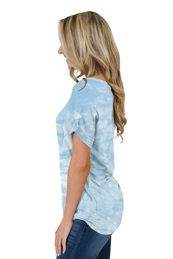 Casual Tops Short Sleeve V-Neck Shirts Loose Blouse Basic T-Shirt - Tie Dye