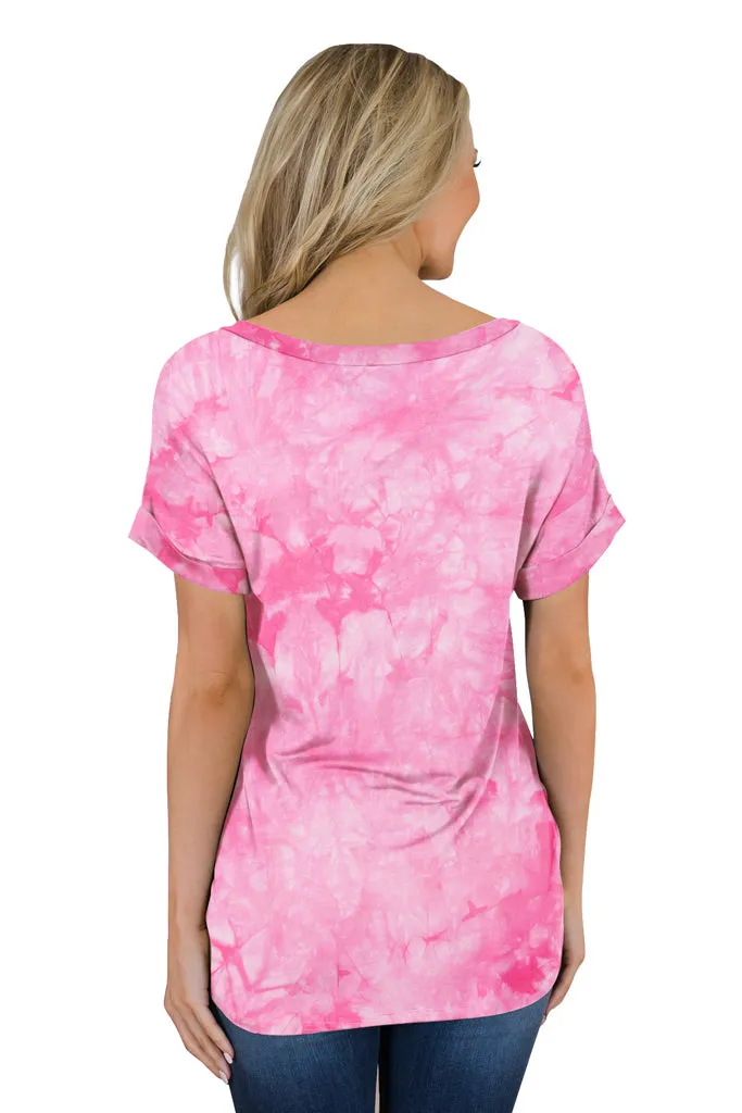 Casual Tops Short Sleeve V-Neck Shirts Loose Blouse Basic T-Shirt - Tie Dye