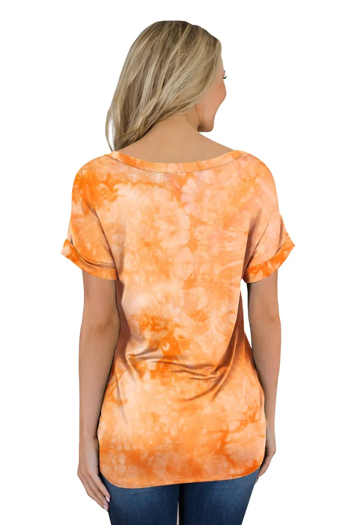 Casual Tops Short Sleeve V-Neck Shirts Loose Blouse Basic T-Shirt - Tie Dye