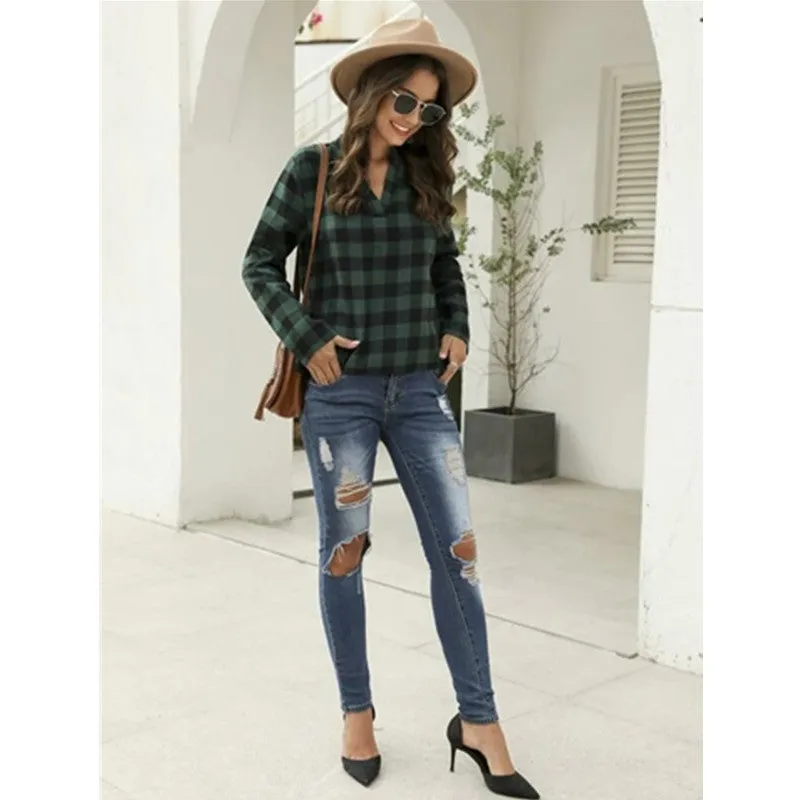 City Casual V-Neck Slim Look Women Shirt Blouse