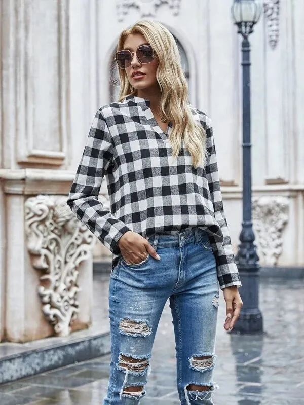 City Casual V-Neck Slim Look Women Shirt Blouse