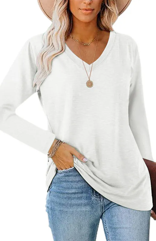 Courtney Women's Fashion Casual Solid Color V Neck Tops