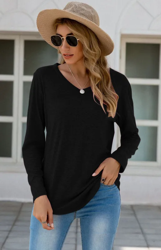 Courtney Women's Fashion Casual Solid Color V Neck Tops