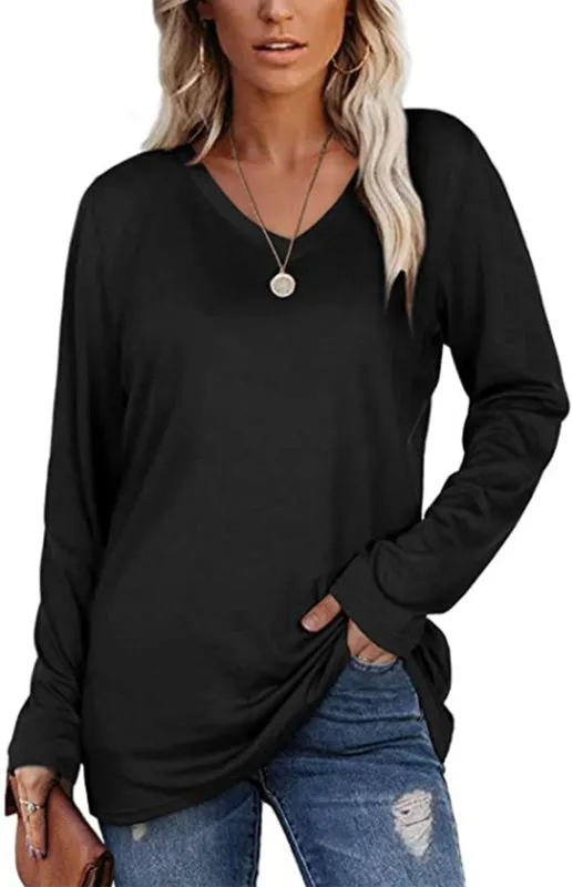 Courtney Women's Fashion Casual Solid Color V Neck Tops