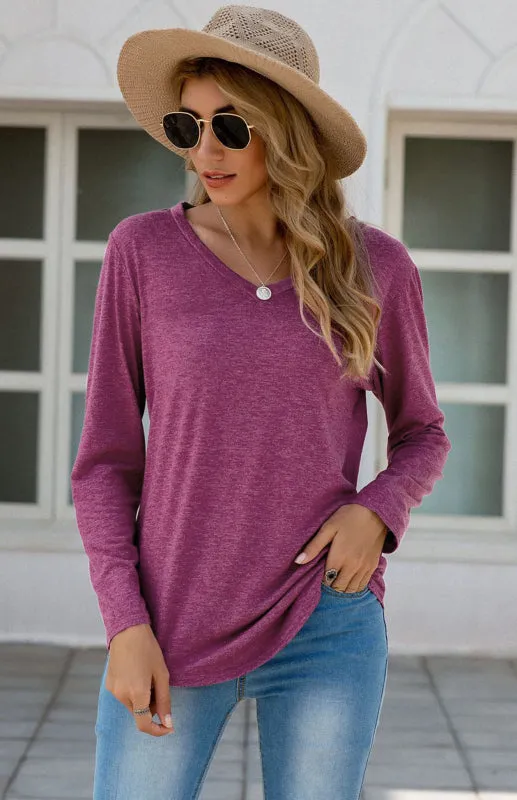 Courtney Women's Fashion Casual Solid Color V Neck Tops