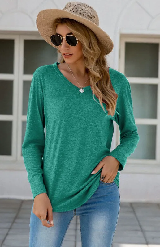 Courtney Women's Fashion Casual Solid Color V Neck Tops