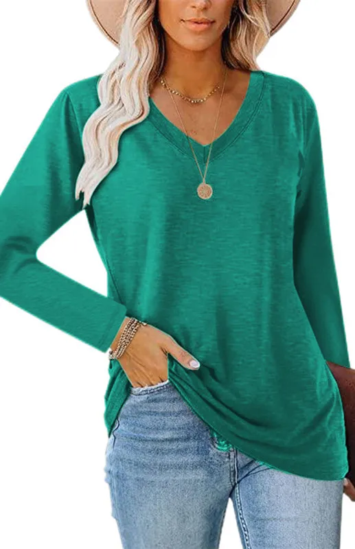 Courtney Women's Fashion Casual Solid Color V Neck Tops