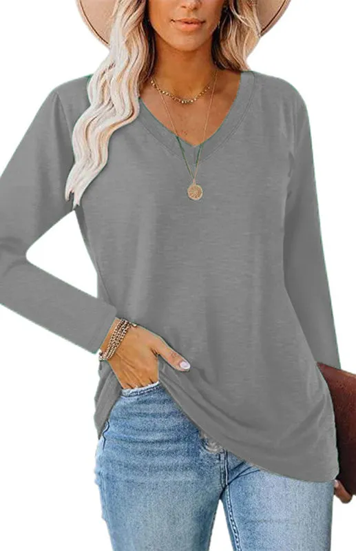 Courtney Women's Fashion Casual Solid Color V Neck Tops