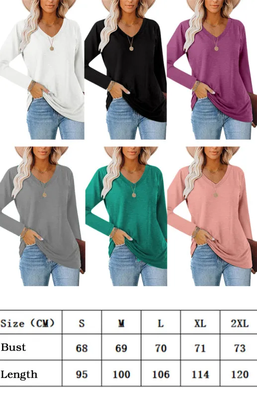 Courtney Women's Fashion Casual Solid Color V Neck Tops
