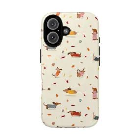 Cozy Dachshund Winter Sweaters with Autumn Leaves Phone Case