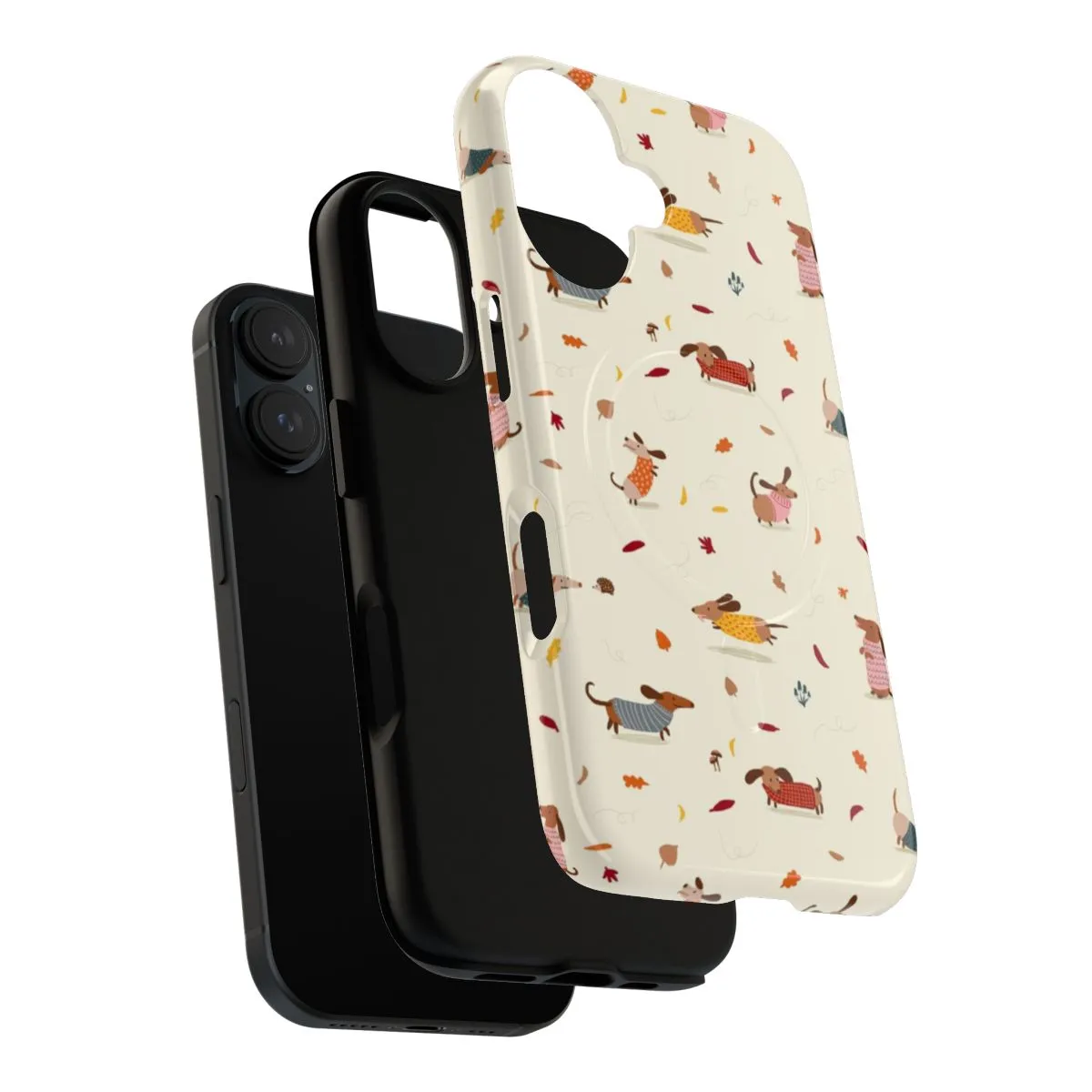 Cozy Dachshund Winter Sweaters with Autumn Leaves Phone Case