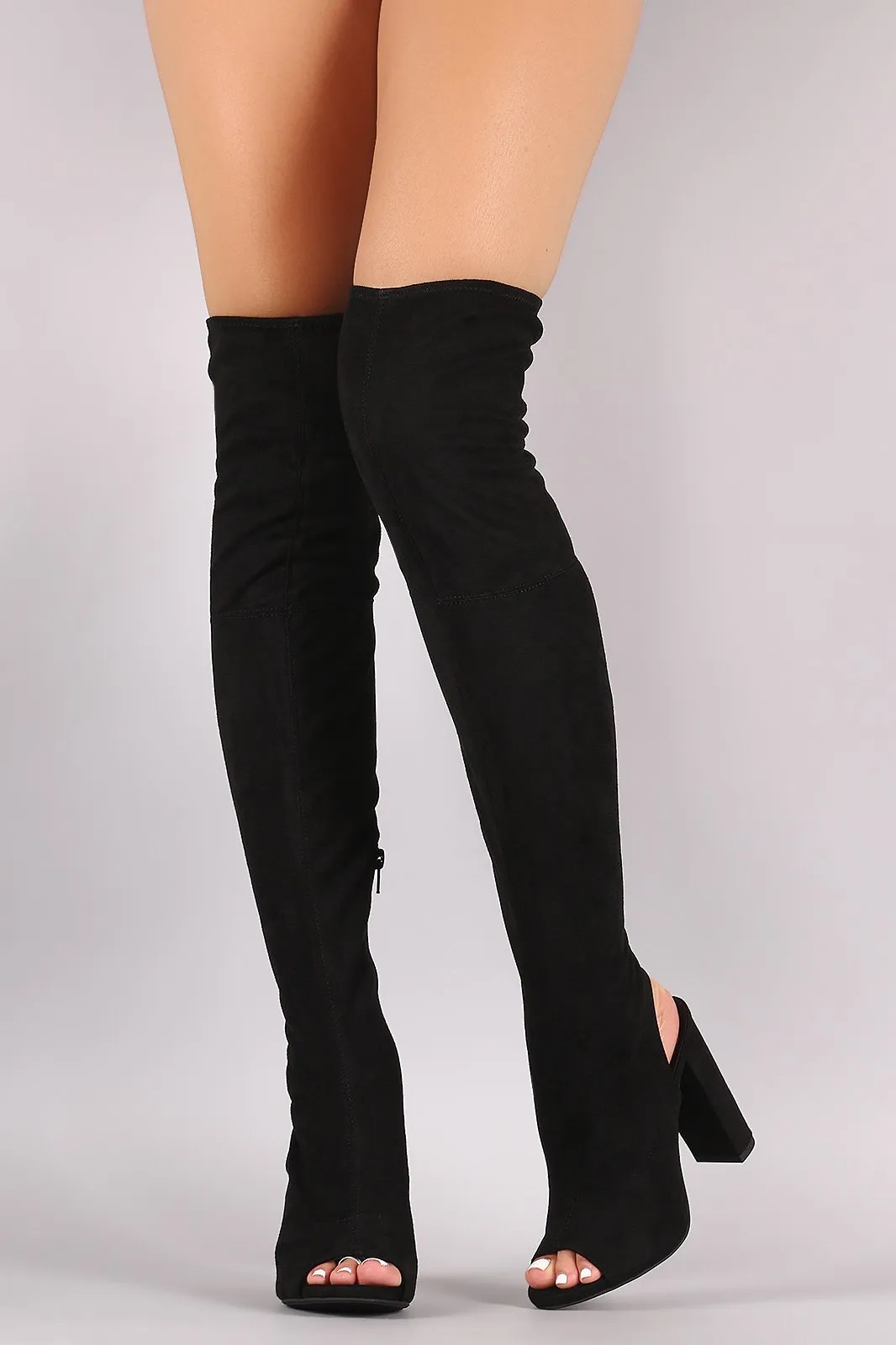 Delicious Suede Corset Lace Up Chunky Heeled Boots