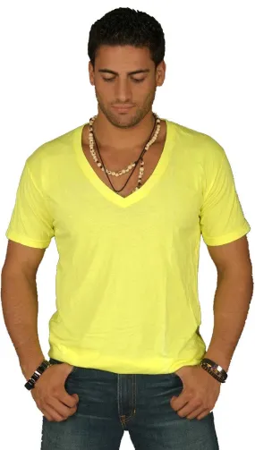 Dirtee Hollywood Mens Basic V-Neck Tee Yellow