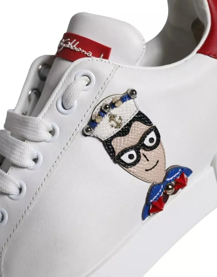 Dolce & Gabbana White Patch Calfskin Nappa Portofino Sneakers Sko
