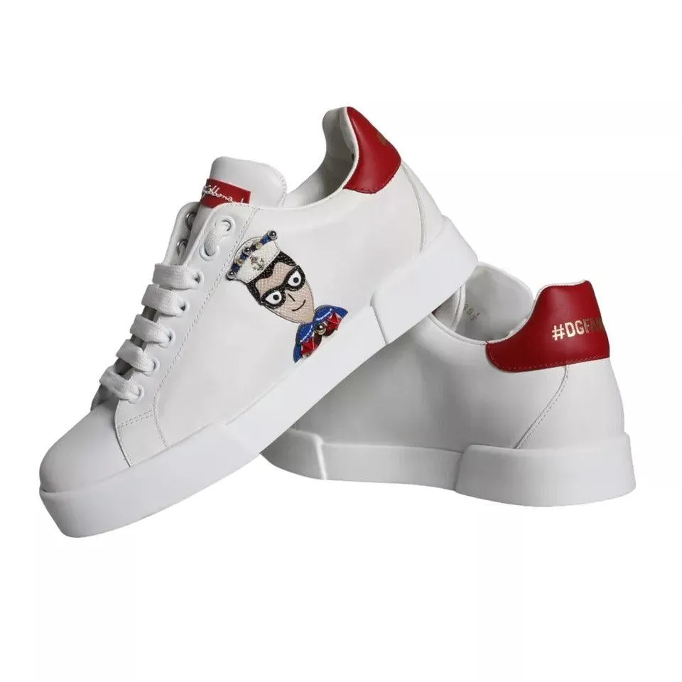 Dolce & Gabbana White Patch Calfskin Nappa Portofino Sneakers Sko