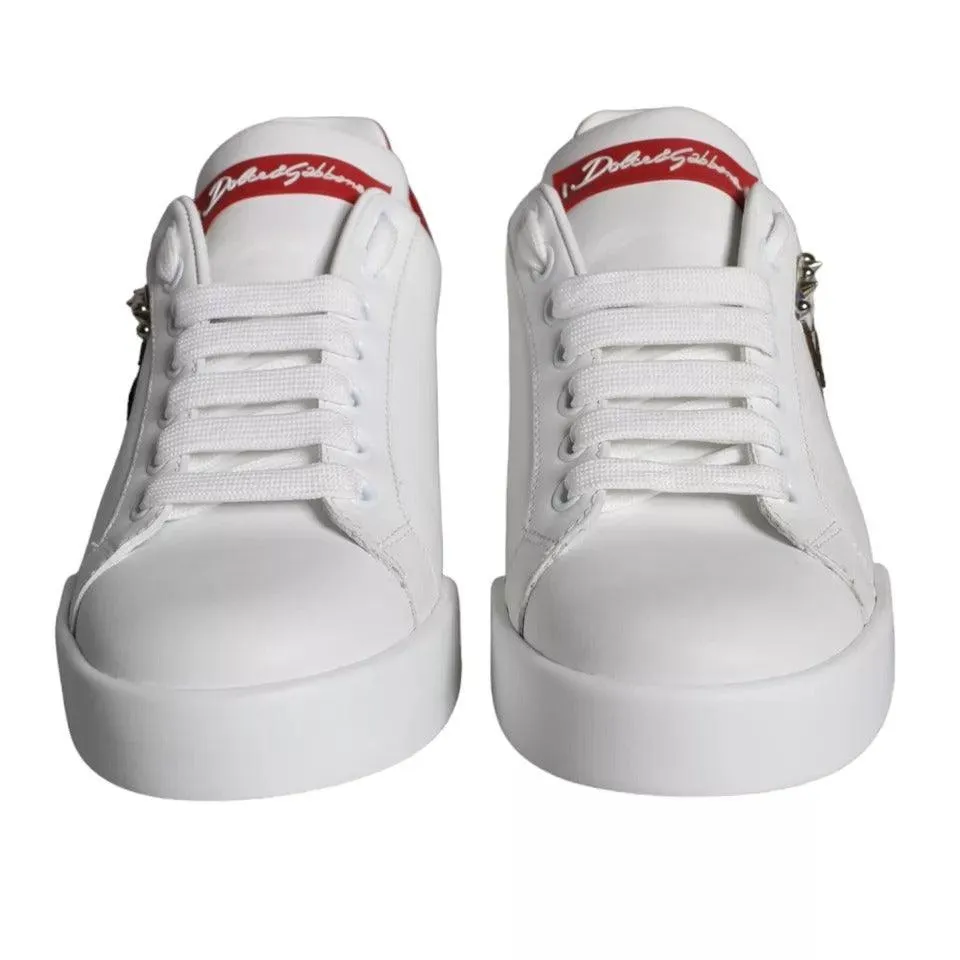 Dolce & Gabbana White Patch Calfskin Nappa Portofino Sneakers Sko