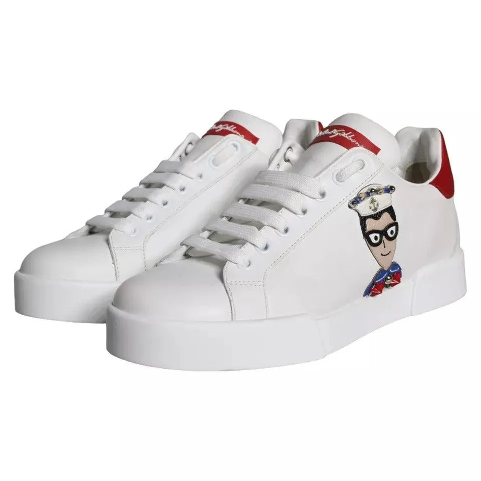 Dolce & Gabbana White Patch Calfskin Nappa Portofino Sneakers Sko