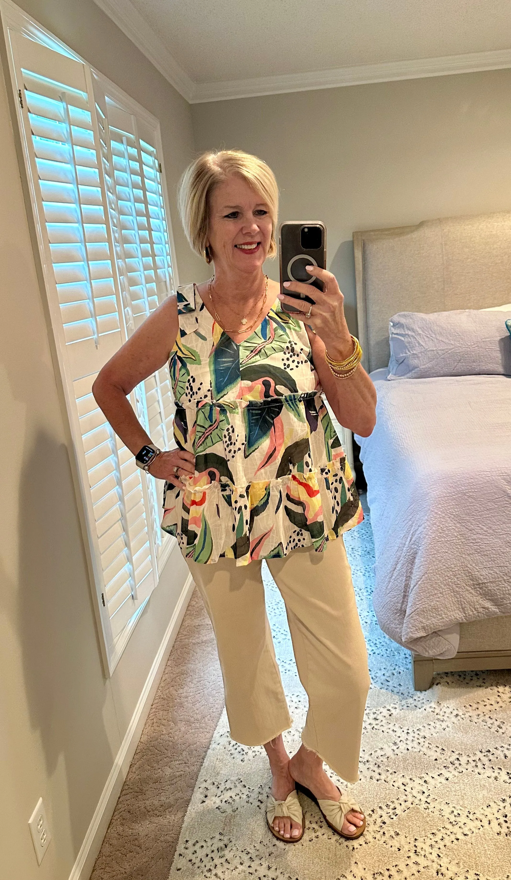 Floral Print Top- green, yellow, pink