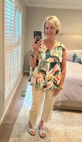 Floral Print Top- green, yellow, pink