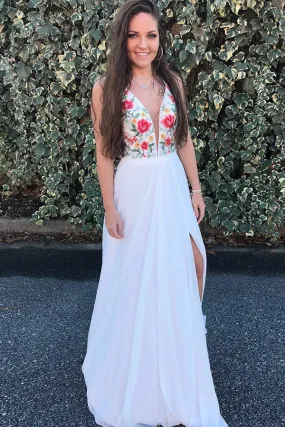 Flowy Open Back V-neck Long Chiffon Prom Dress