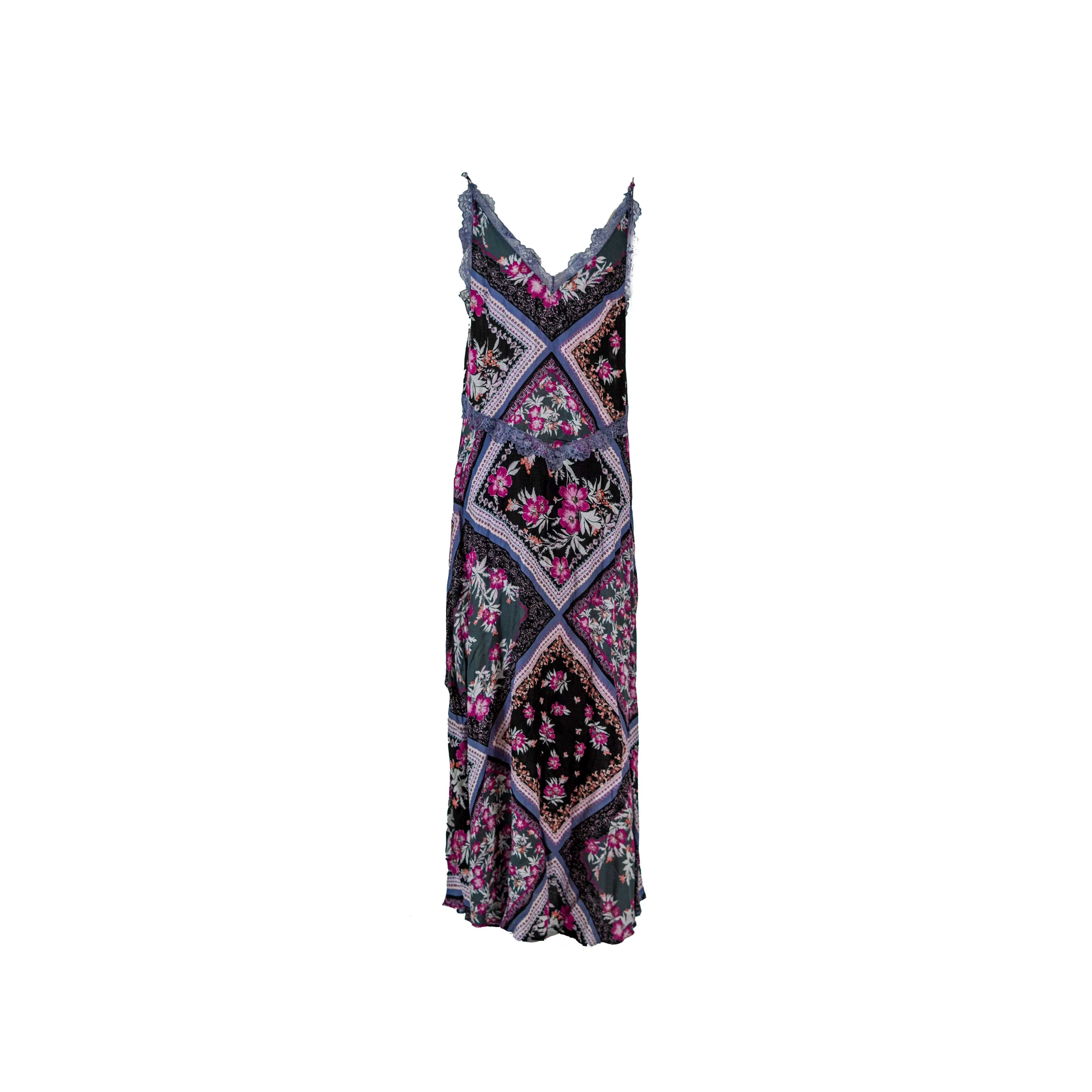Free People Women's Stevie Print V Neck Maxi Dress Gray Combo Size Medium