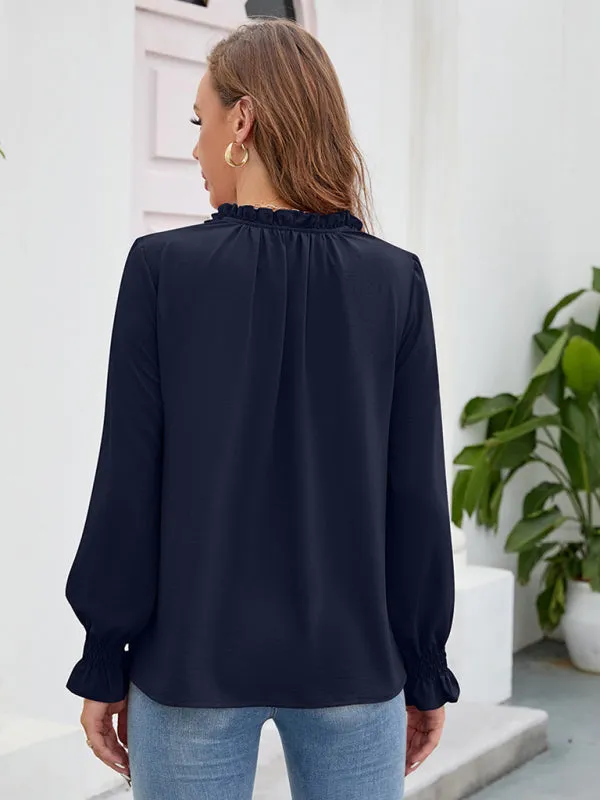 Freyja Long-Sleeved Tops New V-Neck Casual Loose Chiffon Tops For Women
