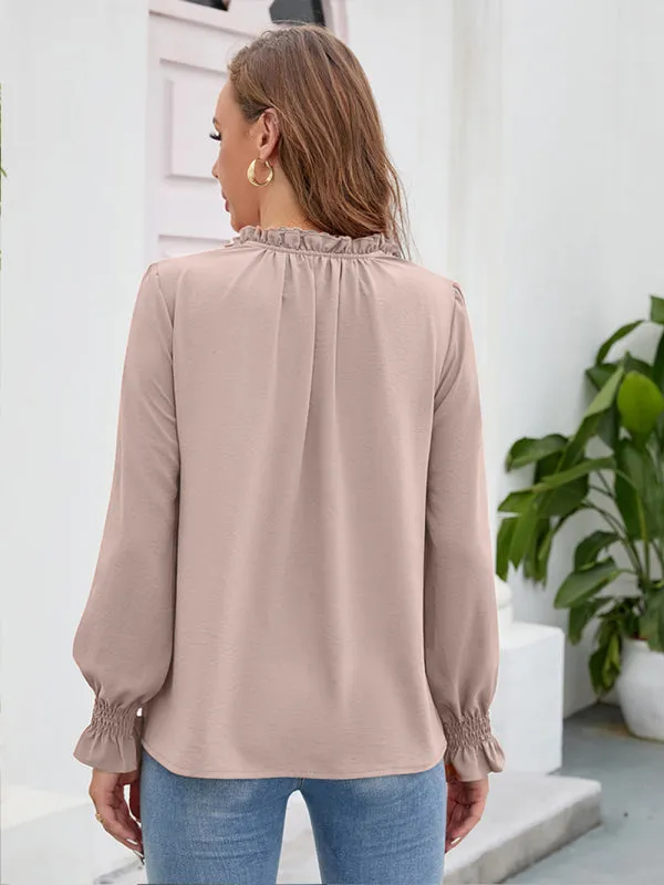 Freyja Long-Sleeved Tops New V-Neck Casual Loose Chiffon Tops For Women