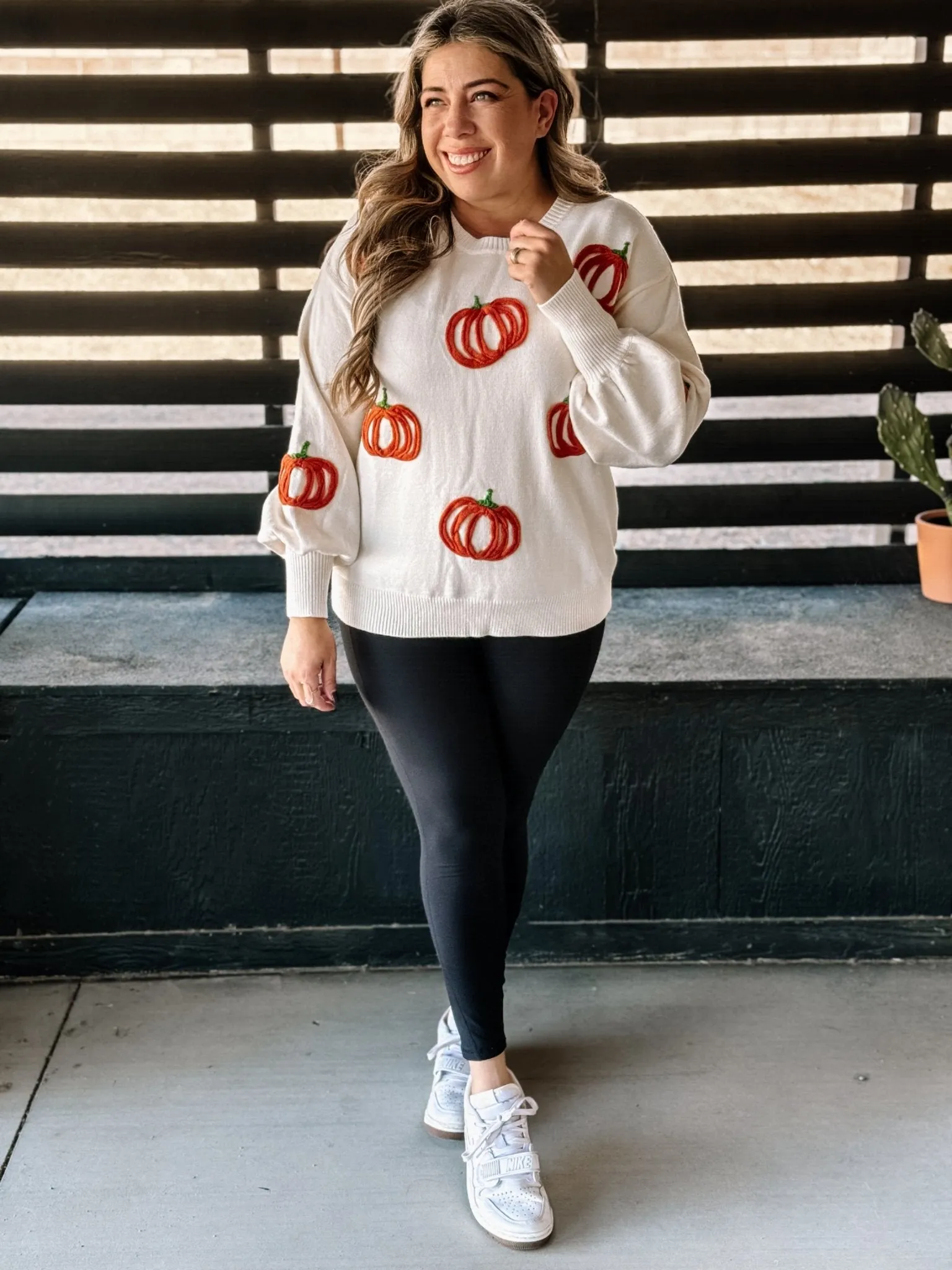 Hello Pumpkin Embroidered Halloween Fall Sweater, Cream
