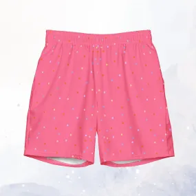 Hot Pink Polka Dot Mens Swim Trunks