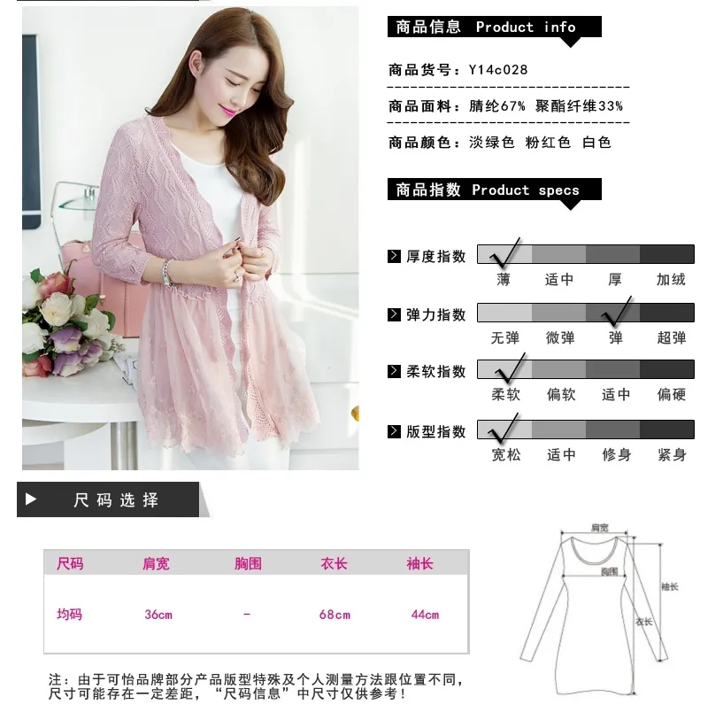 Korean V-Neck Mid-Length See Through  Lace Women Cardigan Sunscreen Sweater