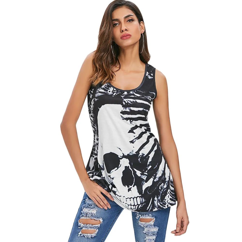 Lace Panel Skull Print Tank Top