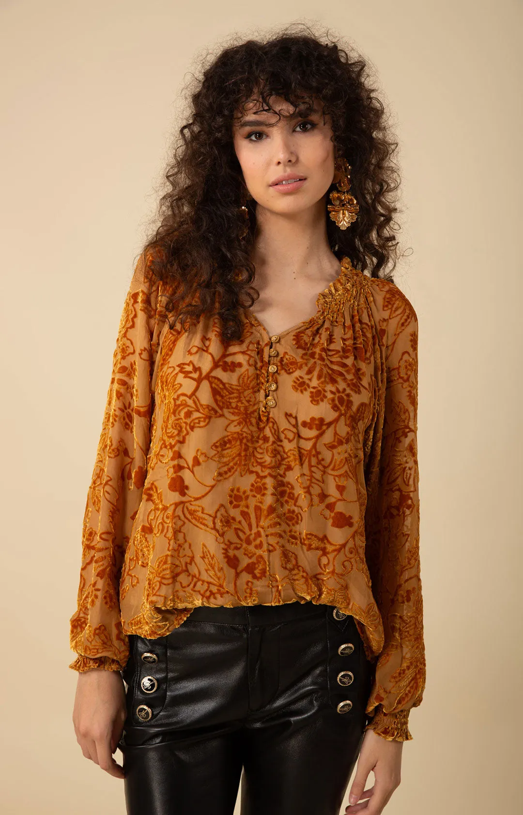 Liana Solid Velvet Burnout Top