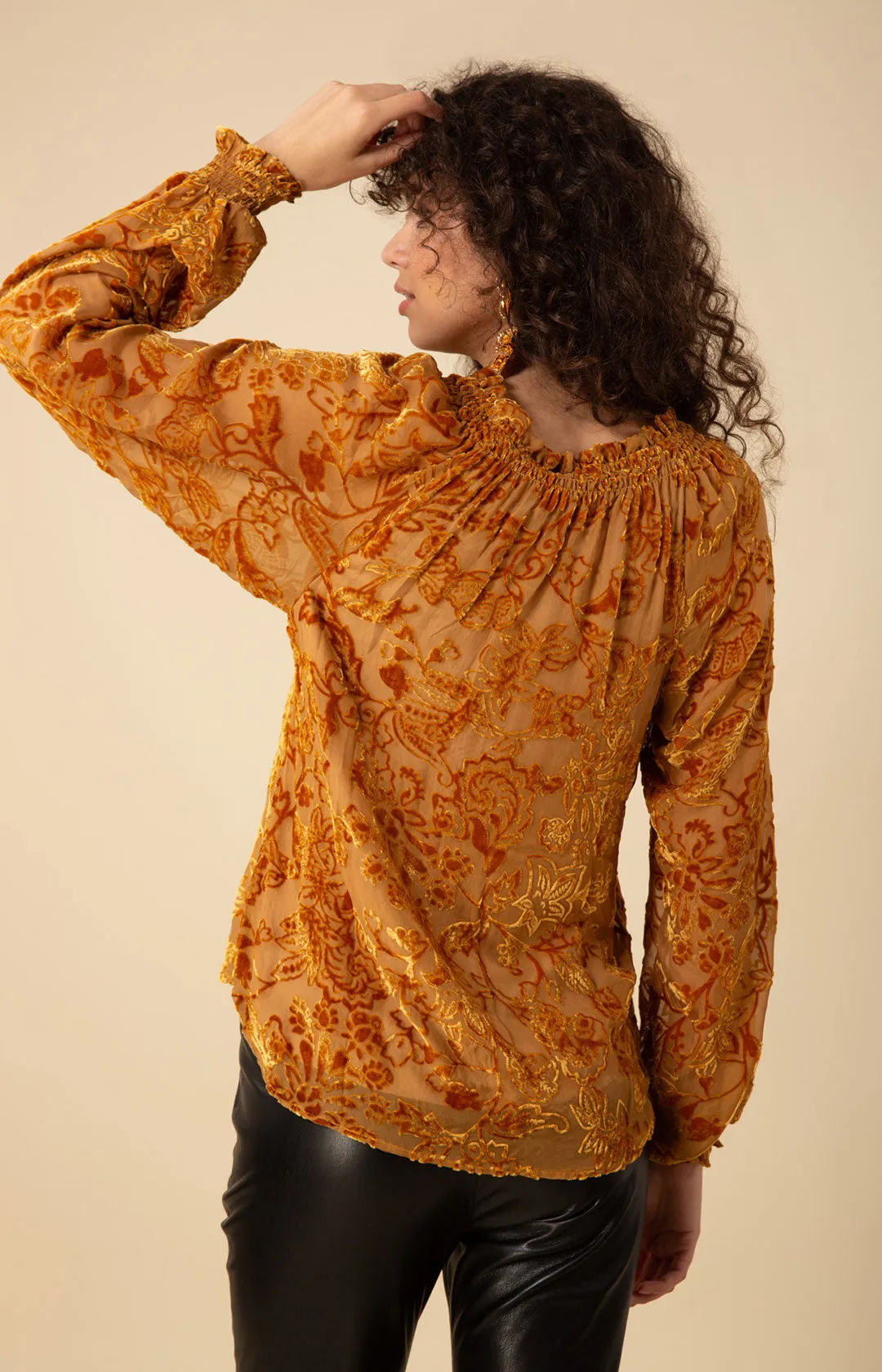 Liana Solid Velvet Burnout Top