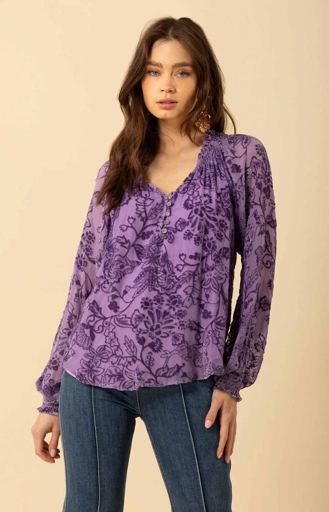 Liana Solid Velvet Burnout Top